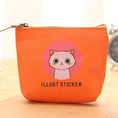 Cat Waterproof PU Handbag Wallet Storage Zipper Purse
