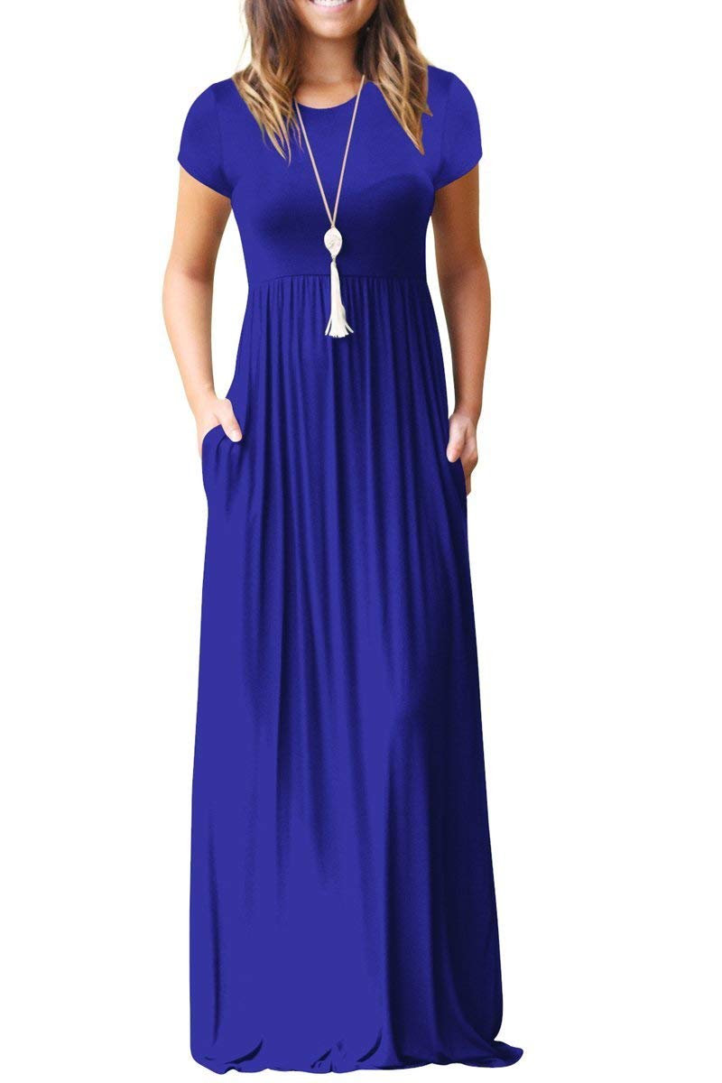 GRECERELLE Womens Summer Maxi Short Sleeve Casual Loose Knit Long Dresses House Dress S Royal Blue