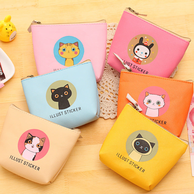 Cat Waterproof PU Handbag Wallet Storage Zipper Purse