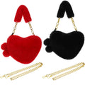 Saintrygo 2 Pcs Valentines Day Furry Purse Heart Shaped Purse Women Soft Fluffy Faux Fur Handbag Gift for Christmas(Red Black)