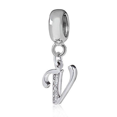 Alphabet Charm Letter BeadsA-Z Letter Initial SpacerSolid Woman Sterling Silver DIY Charm (V)