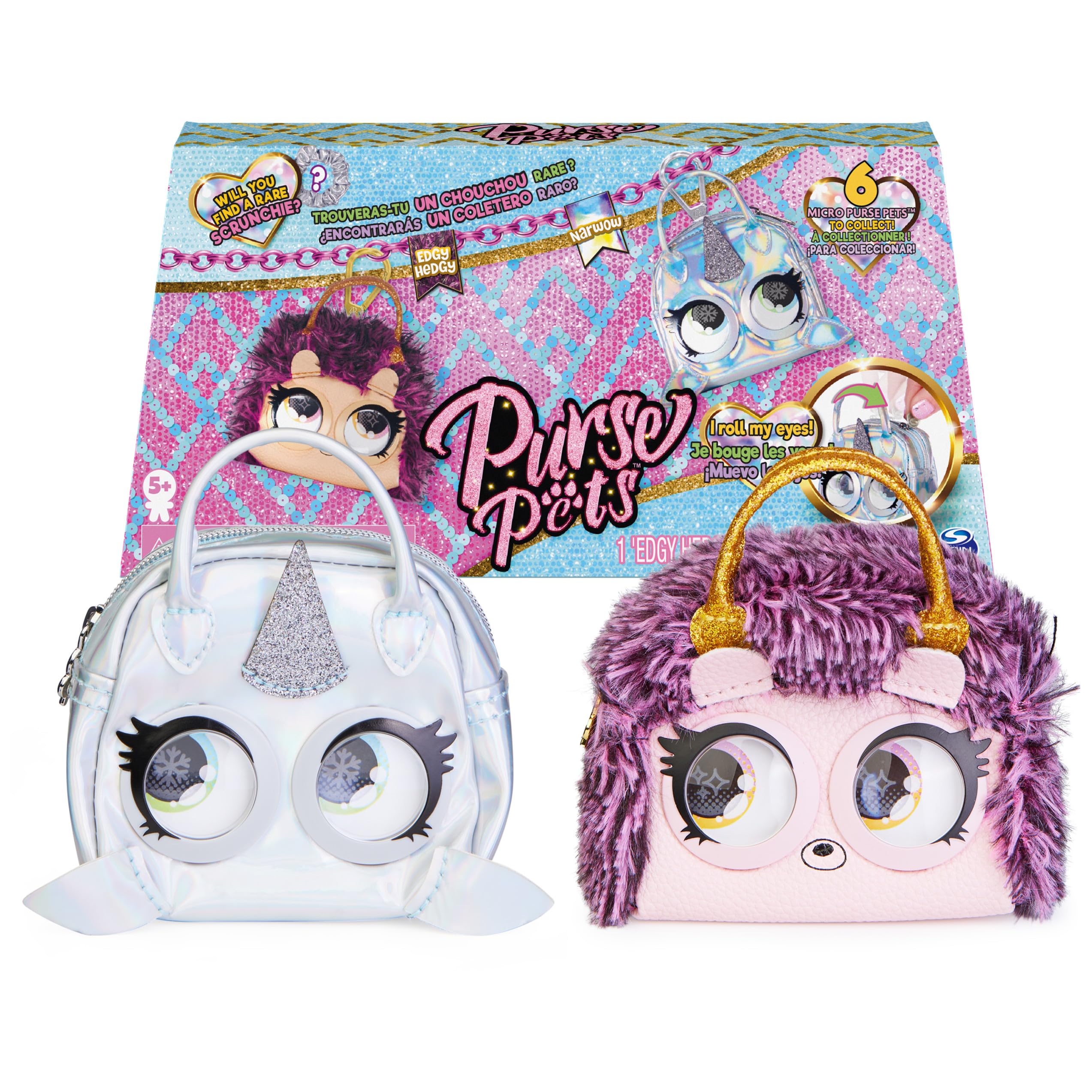 Purse Pets Micros Edgy Hedgy Hedgehog & Narwow Narwhal Mini Purse 2-Pack Shoulder Bag Crossbody Purse Accessories Girls Coin Purse & Tween Gifts