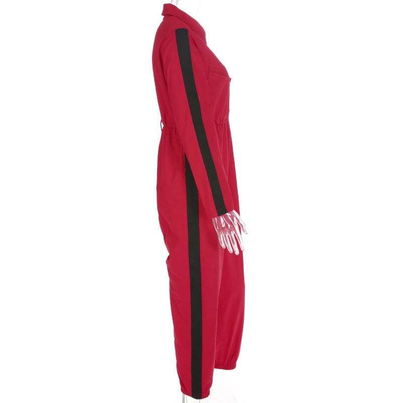 Red Jumpsuit with Sexy Zipper Design
