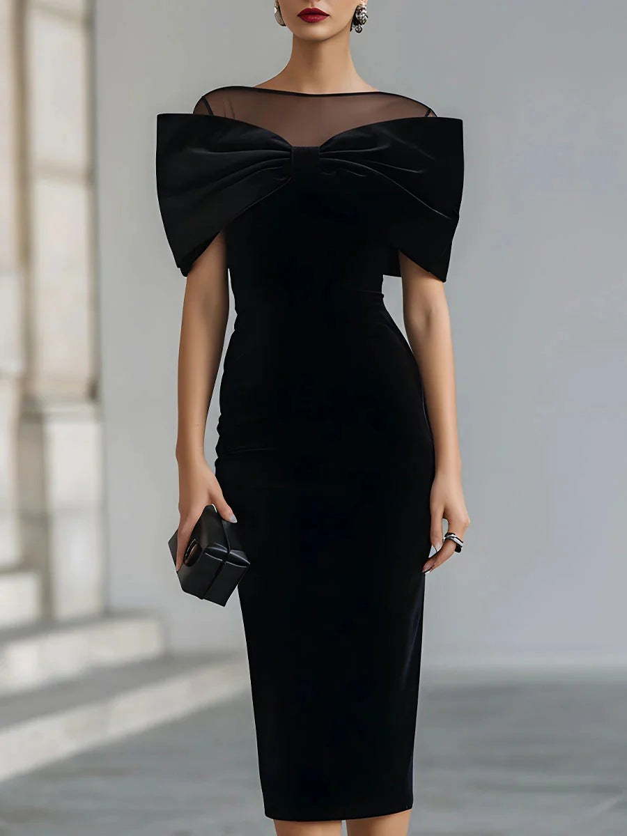 Chic Office Women's One-Shoulder Off-the-Shoulder Velvet Dress with Gold Thread
