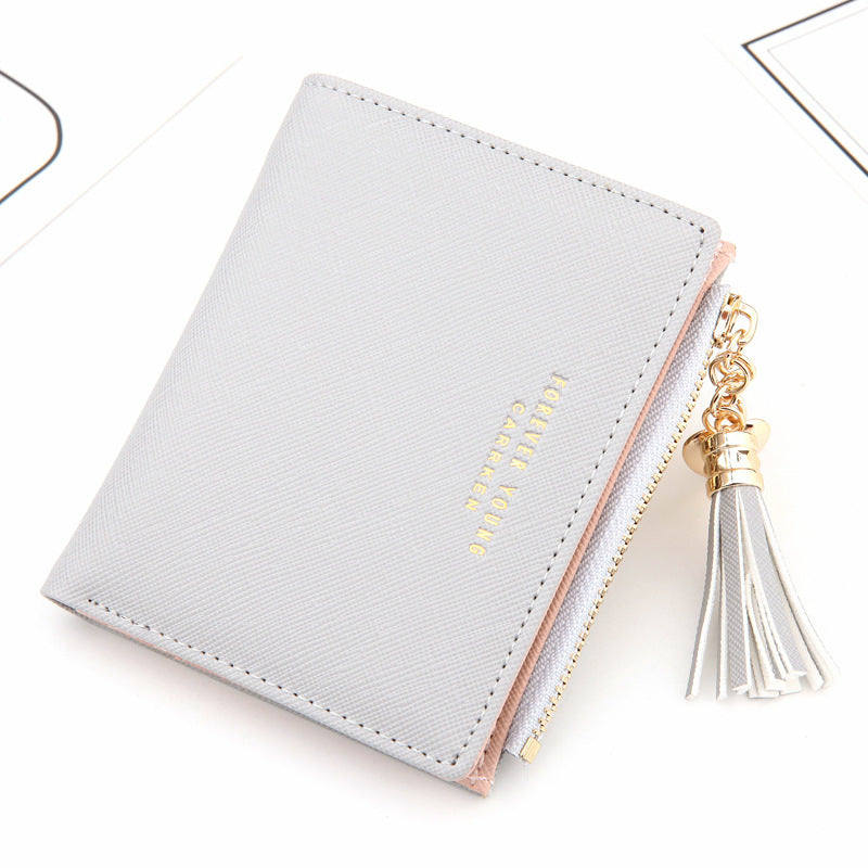Cross Pattern Tassel Coin Purse with Zipper Closure