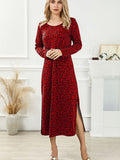 Fashion Women's Vintage Leopard Print Dress Round Neck Long Sleeve Casual Midi Dress
