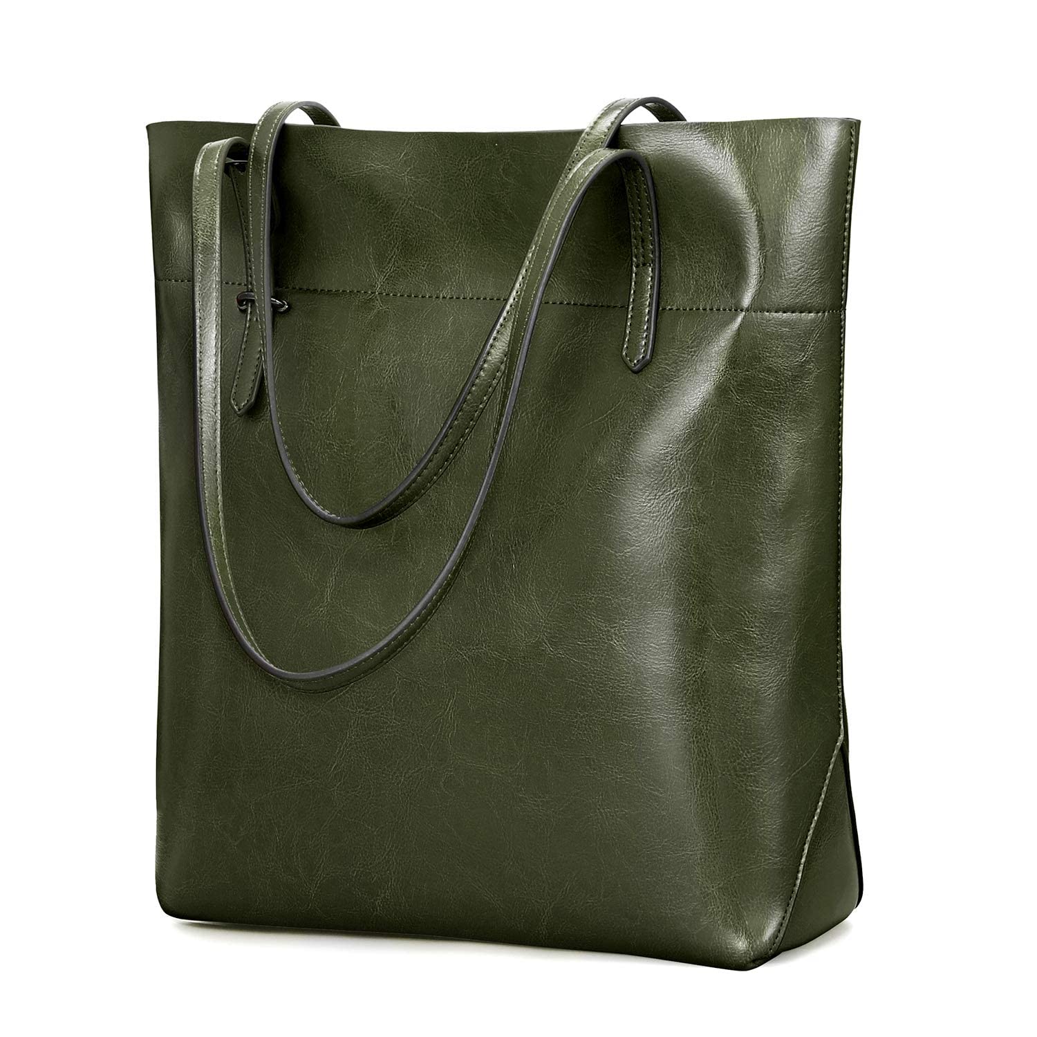 Kattee Vintage Genuine Leather Tote Shoulder Handbag for Woman with Adjustable Handles (Green)