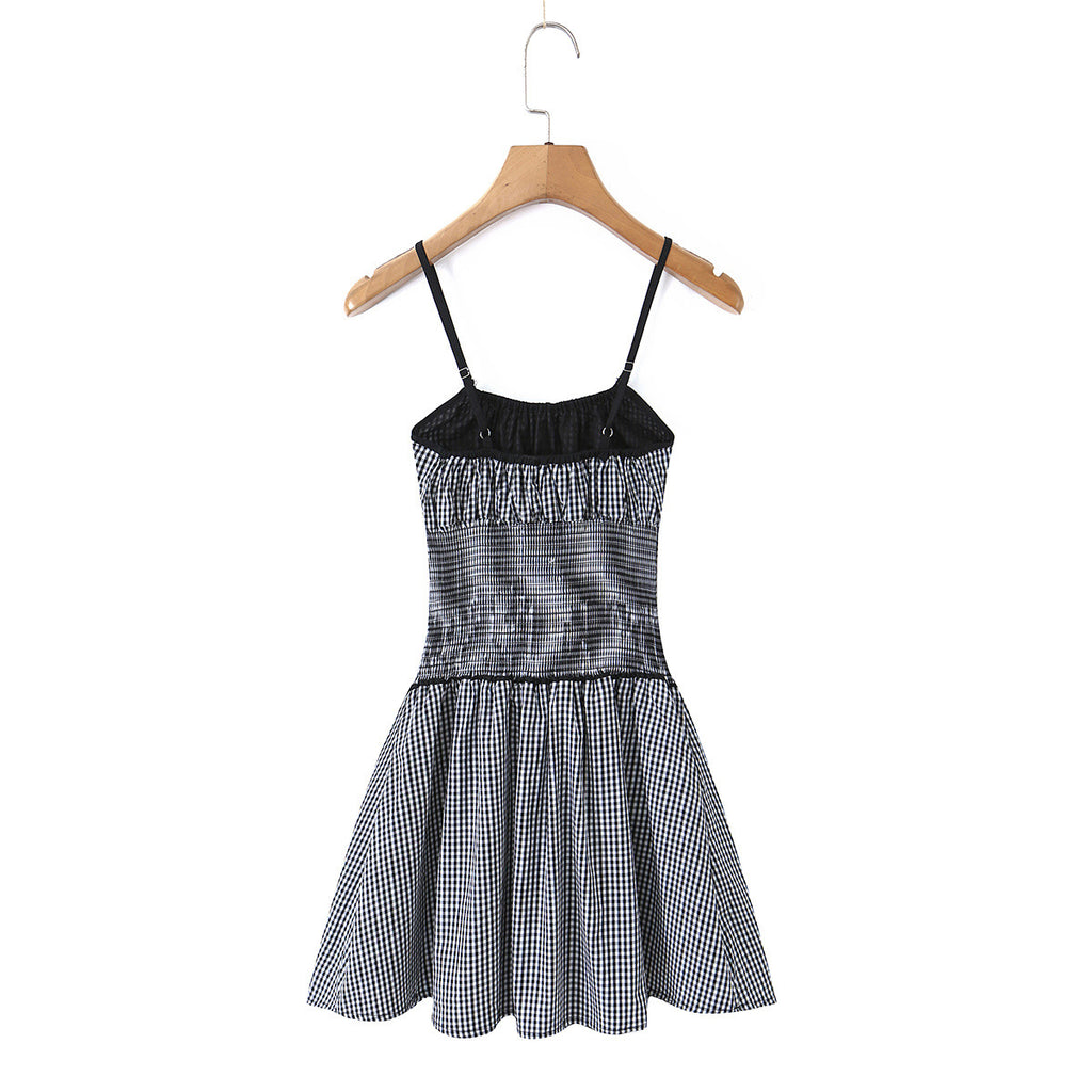Black and white checkered slim fitting and slimming camisole dress