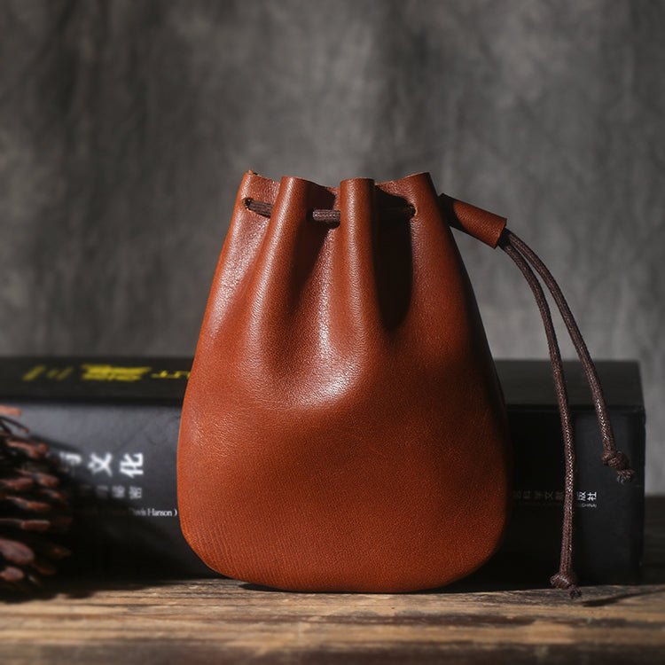 Handcrafted Crazy Horse Leather Coin Purse with Drawstring