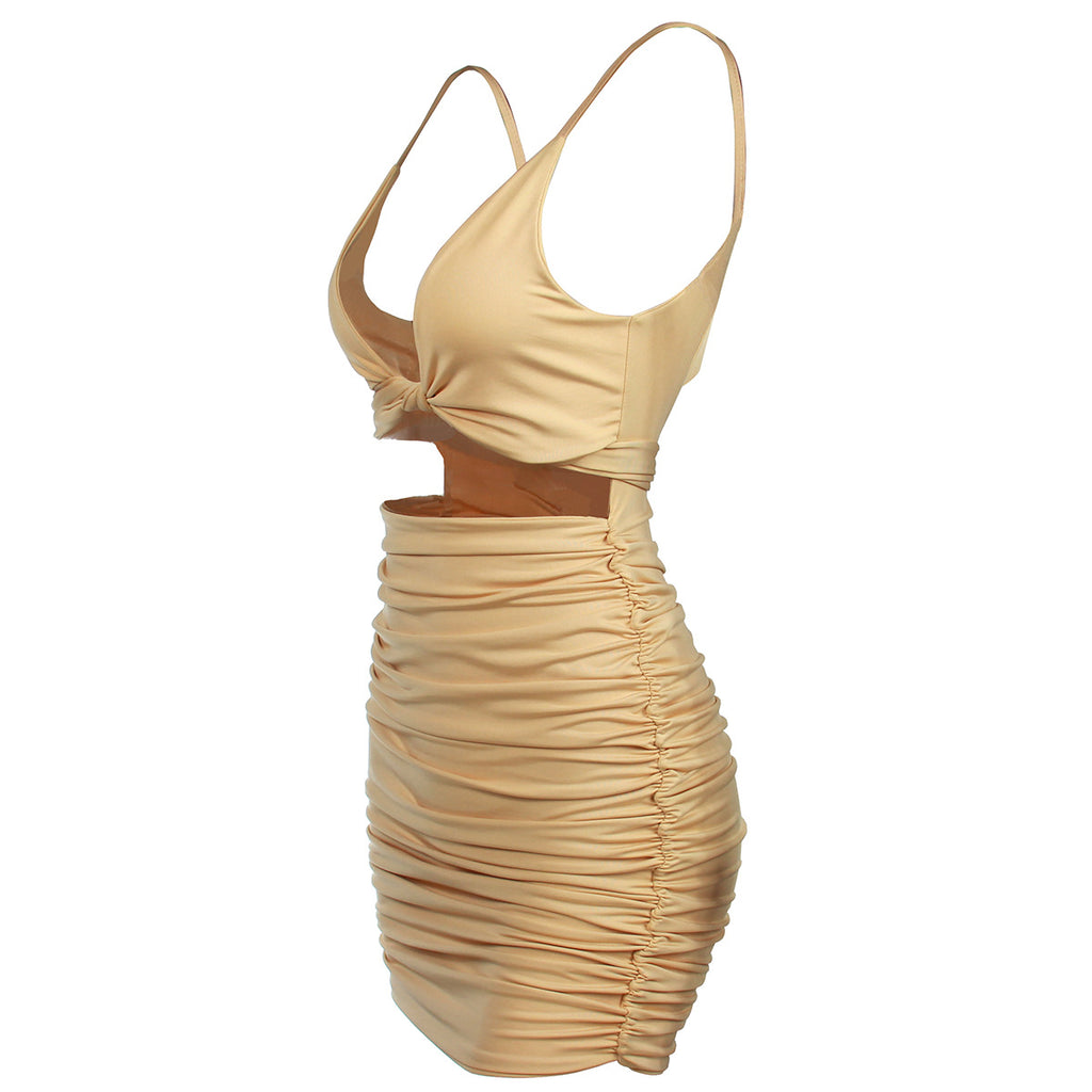 Fashionable Sexy Halter Backless Ruched Dress