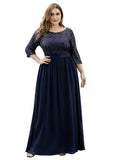 Ever-Pretty Womens Round Neck Maxi Dresses Sequin Plus Size Formal Dresses for Women Navy Blue US18