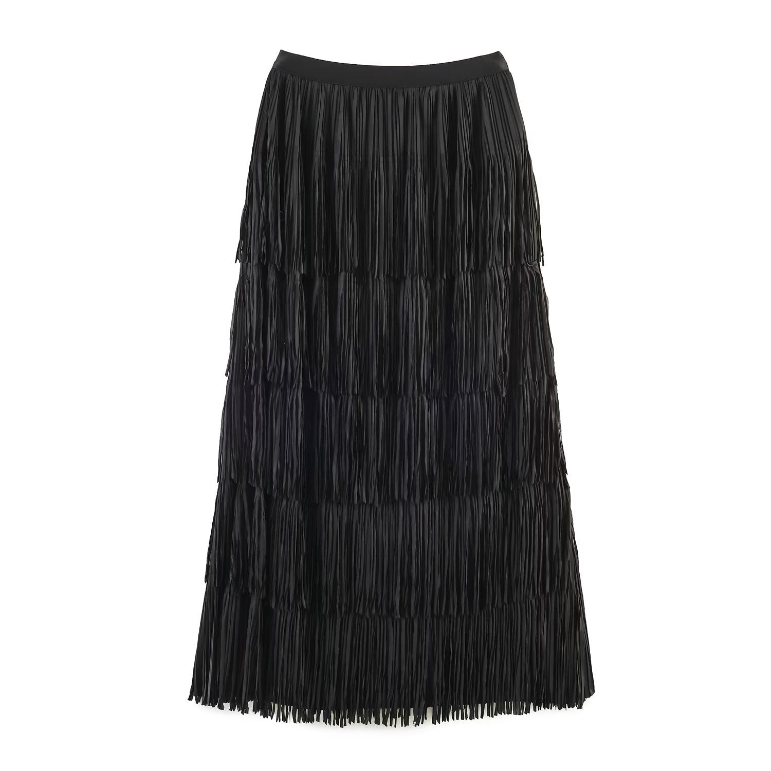 Street handmade tassel elastic waist skirt
