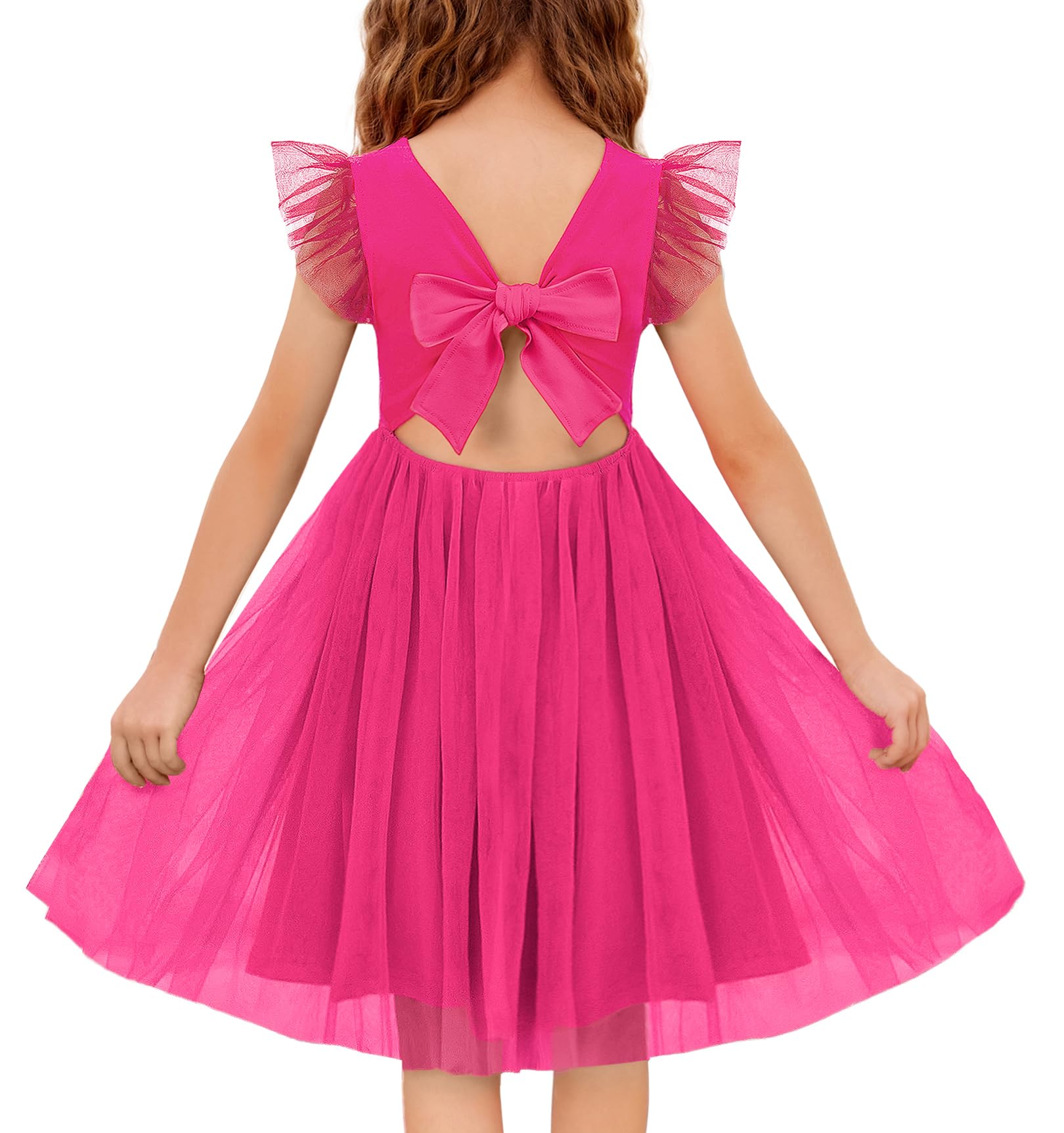 Arshiner Toddler Girl Tutu Dresses Summer Birthday Party Tulle Cotton Puffy Dress Hot Pink 5Y