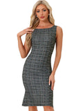 Allegra K Tweed Dress for Womens Summer Sleeveless Elegant Plaid Bodycon Dresses Medium Black