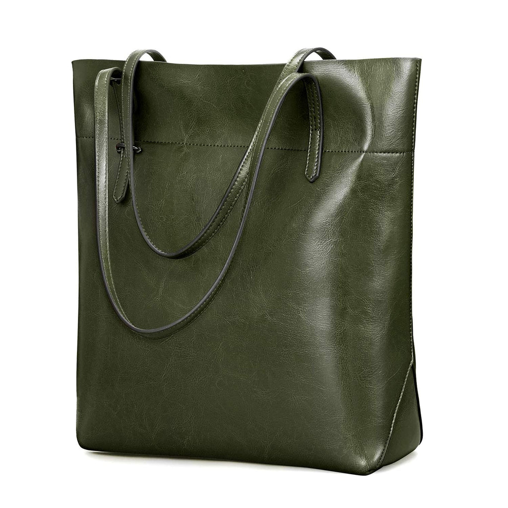 Kattee Vintage Genuine Leather Tote Shoulder Handbag for Woman with Adjustable Handles (Green)
