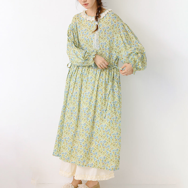 Floral drawstring long sleeved dress