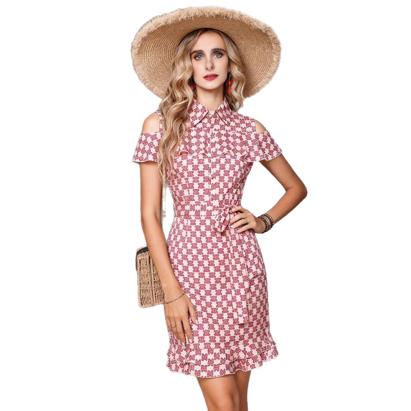 Off shoulder ruffled lace up dress for women