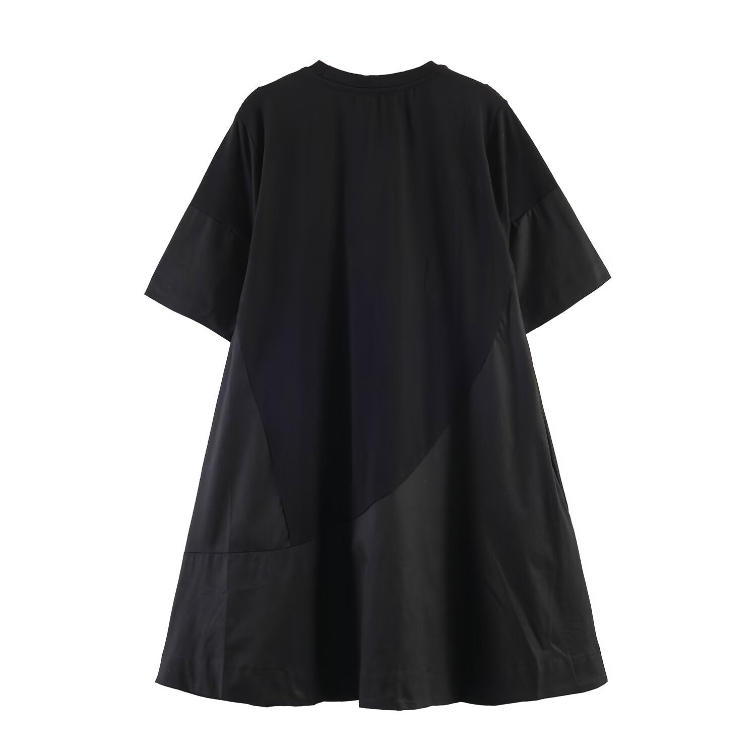 Splicing round neck short sleeved knitted cotton A-line loose dress