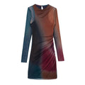 Sexy Women Tulle Printed Mini Dresses Vintage Female Slim Dresses Beach Party Long Sleeve O-neck Vestidos Mujer