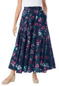 Woman Within Womens Plus Size Knit Panel Skirt - 3X Navy Painterly Floral