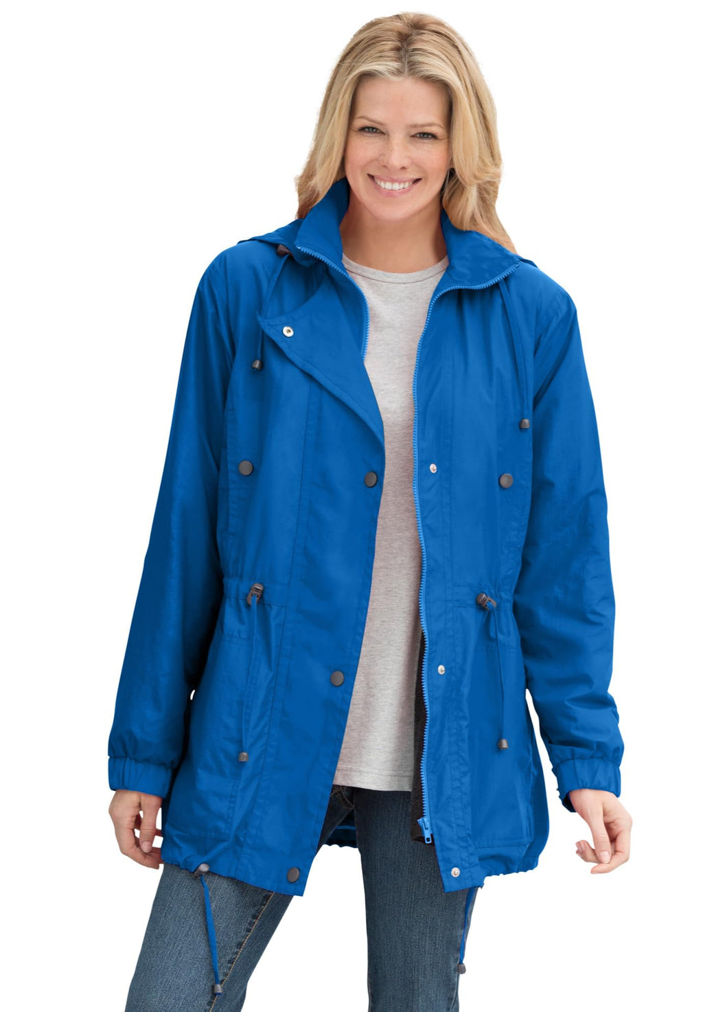 Woman Within Womens Plus Size Fleece-Lined Taslon Anorak - 1X Bright Cobalt