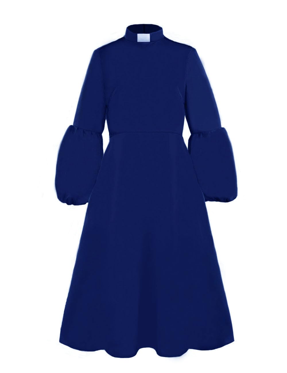 ceiyast Clergy Dresses for Women Tab Collar A-Line Long Sleeve Loose Elegant Dress(XLBlue)