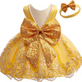 Little Girl Dresses V-Back Embroidery Tulle Flower Girls Yellow Party Dress 24 Months