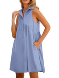 DEEP SELF Casual Dresses for Women Mini Babydoll Vacation Sundresses with Pockets Blue