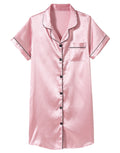 Hupohoi Girls Satin Pajamas Dress Button Down Silky Sleepwear Nightgown Short Sleeve Nightshirt Dresses Pink 14