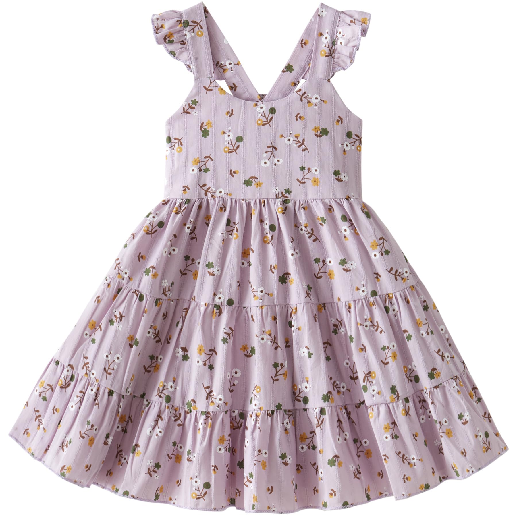 Toddler Dress Flutter Sleeveless Princess Cotton Summer Floral Dresses Purple Floral Szie 3-4T