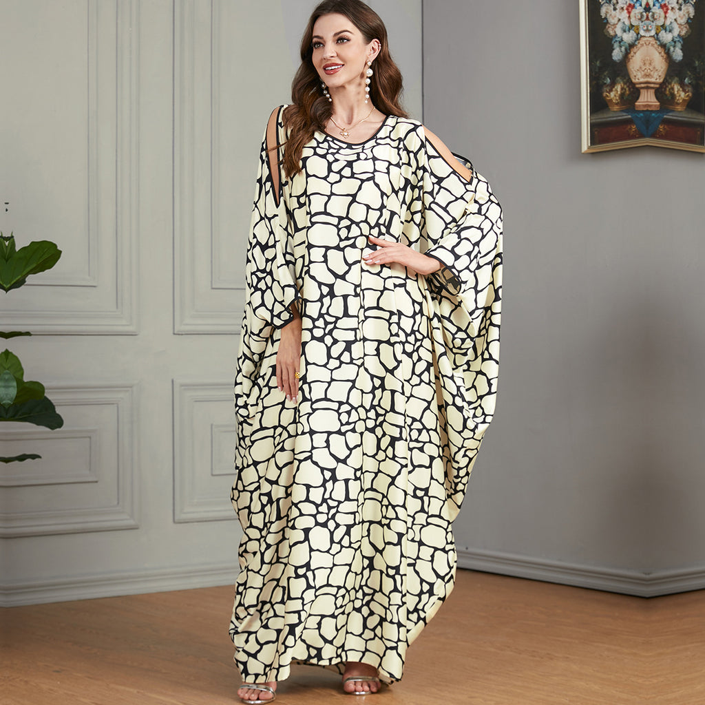 Casual Loose Oversized Bat Sleeve Long Dresses Sexy Hollow Out Off-Shoulder Modest Dress