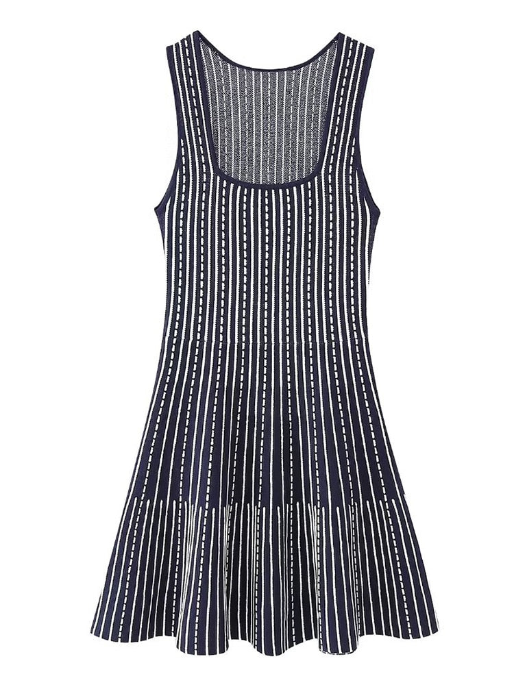 TRAF Woman 2023 New Fashion Stripe Dress Sleeveless Square Neck Ruffles Dresses For Women Sexy Evening Party Dresses