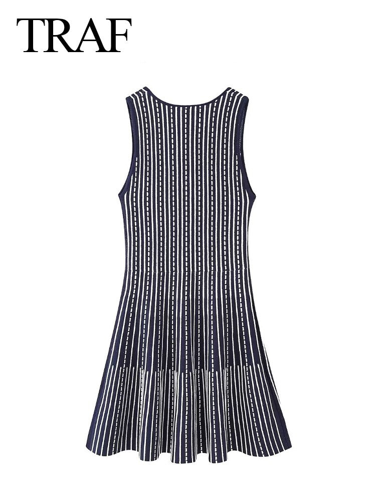 TRAF Woman 2023 New Fashion Stripe Dress Sleeveless Square Neck Ruffles Dresses For Women Sexy Evening Party Dresses