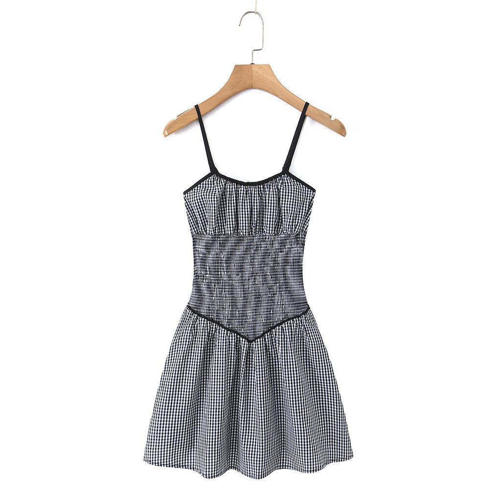 Black and white checkered slim fitting and slimming camisole dress