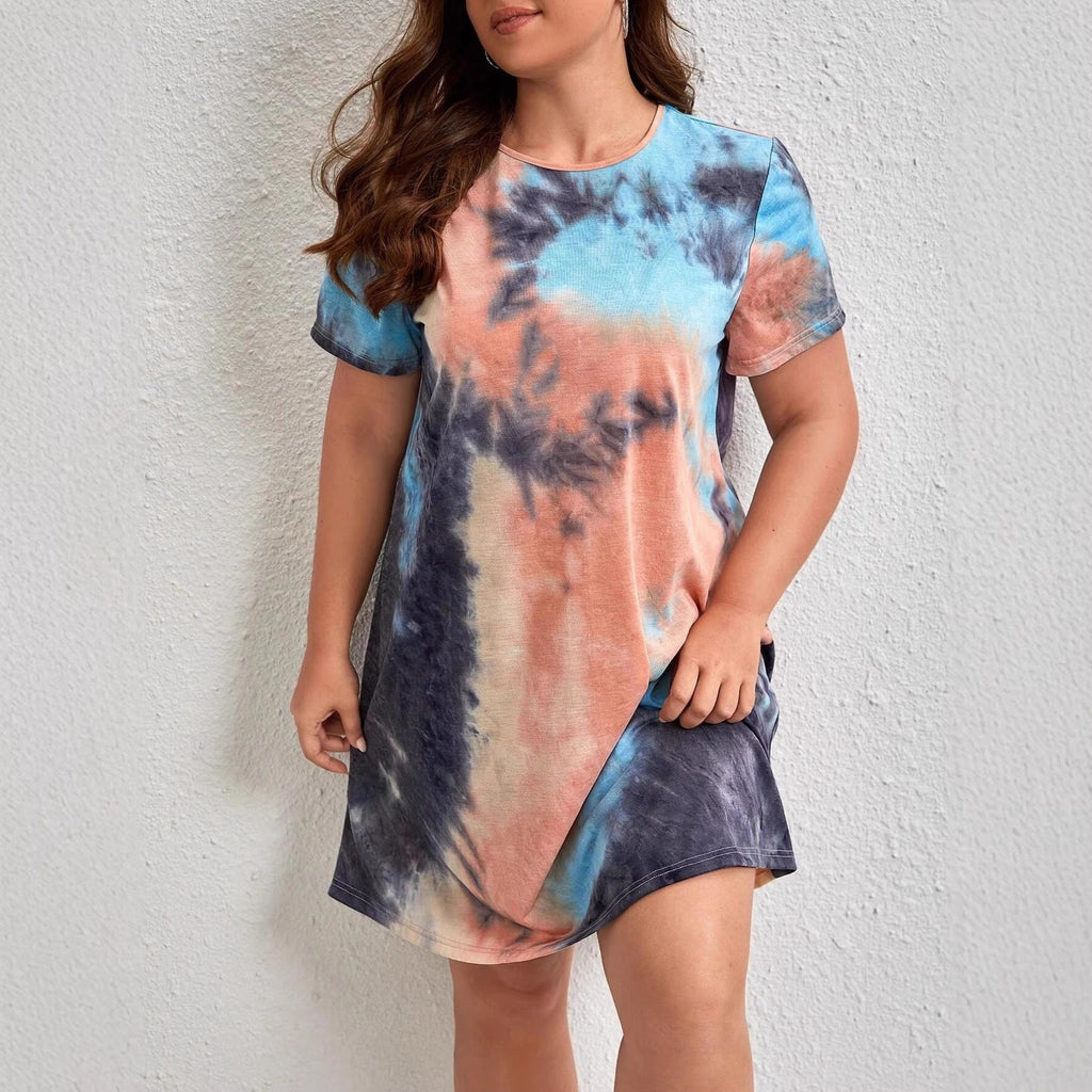 Chambray T-Shirt Dress for Women Summer Round Neck Casual Gradient Dress