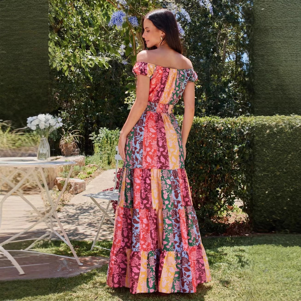 Fashion Bohemian Print Gathered Waist Dress