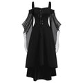 Plus Size Retro Off-Shoulder Gothic Flared Sleeve Irregular Halloween Witch Strap Tie-Up Dress