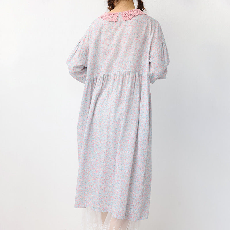 Lace up long sleeved floral dress for women