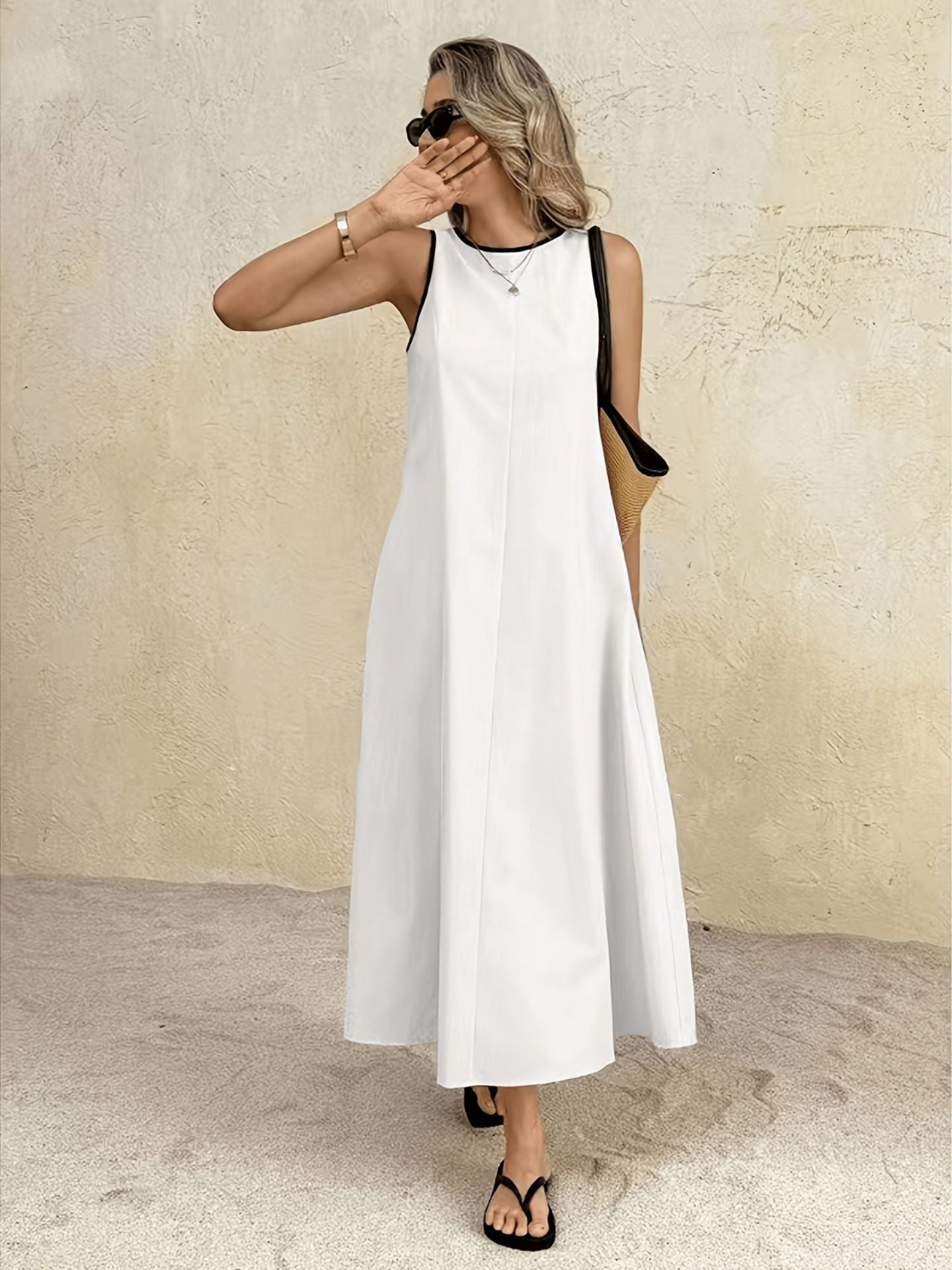 New popular solid color summer new vest long dress
