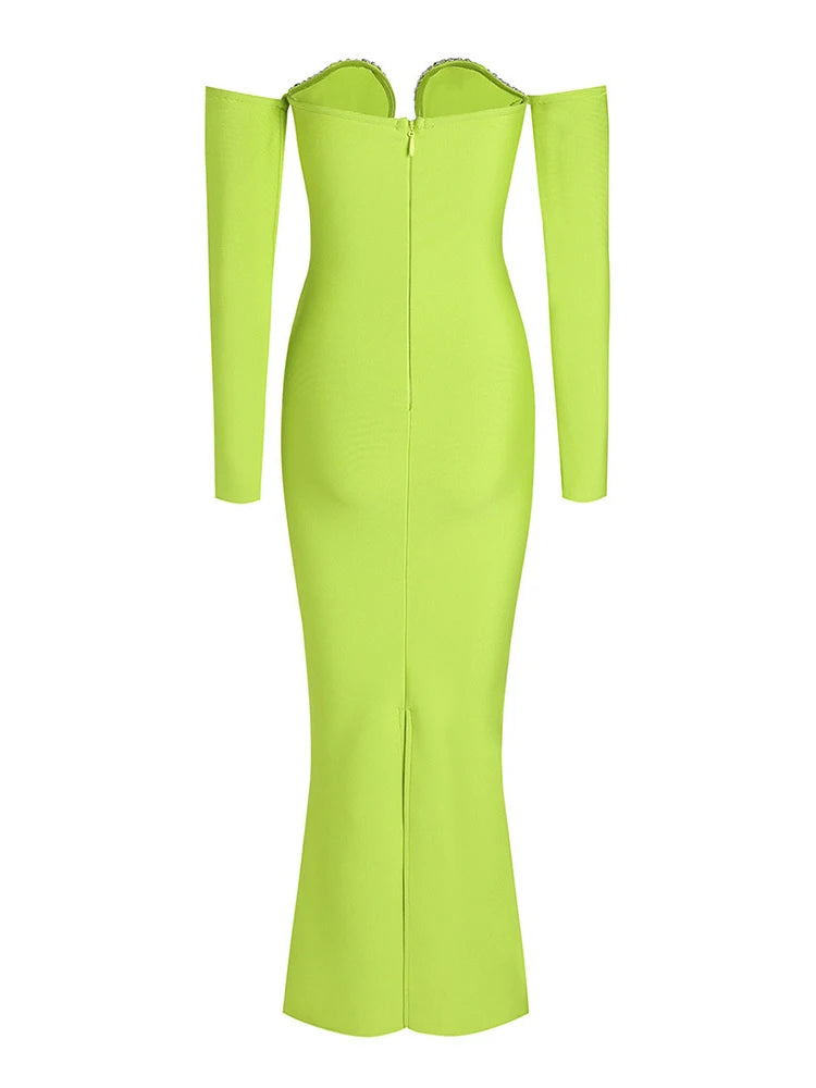 Solid Patchwork Diamonds Slimming Sexy Dresses For Women Strapless Long Sleeve High Waist Bodycon Dress Female 2023