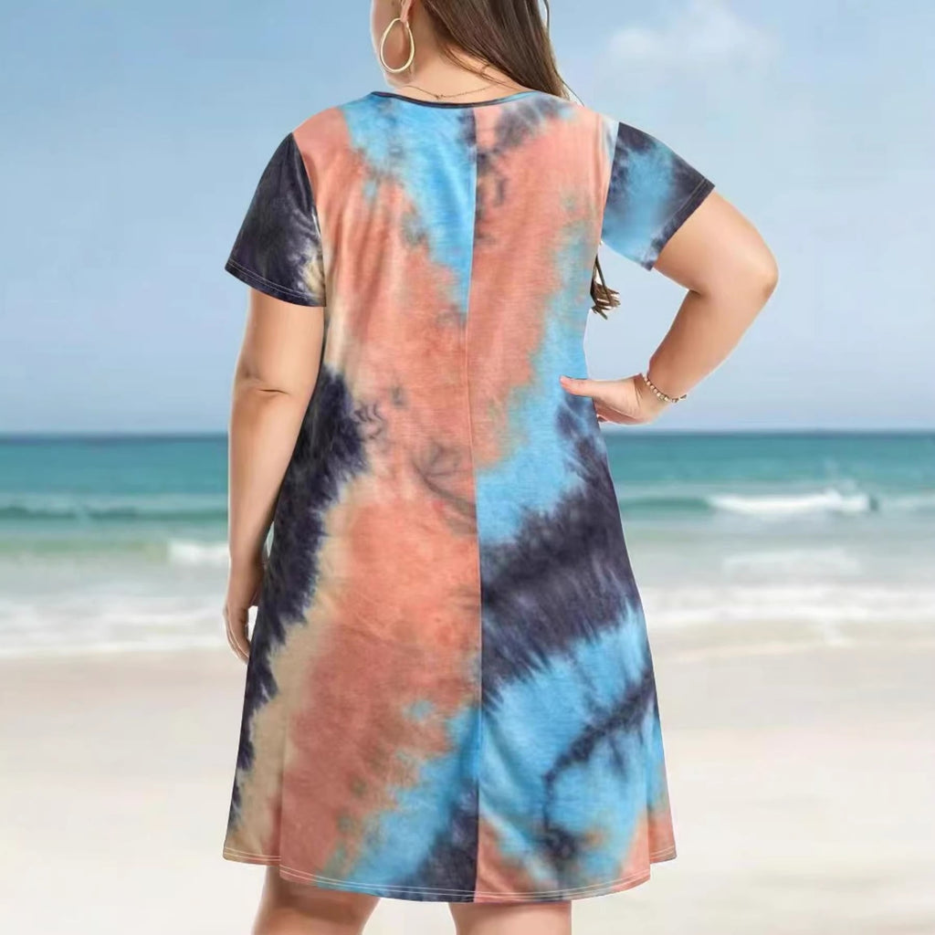 Chambray T-Shirt Dress for Women Summer Round Neck Casual Gradient Dress