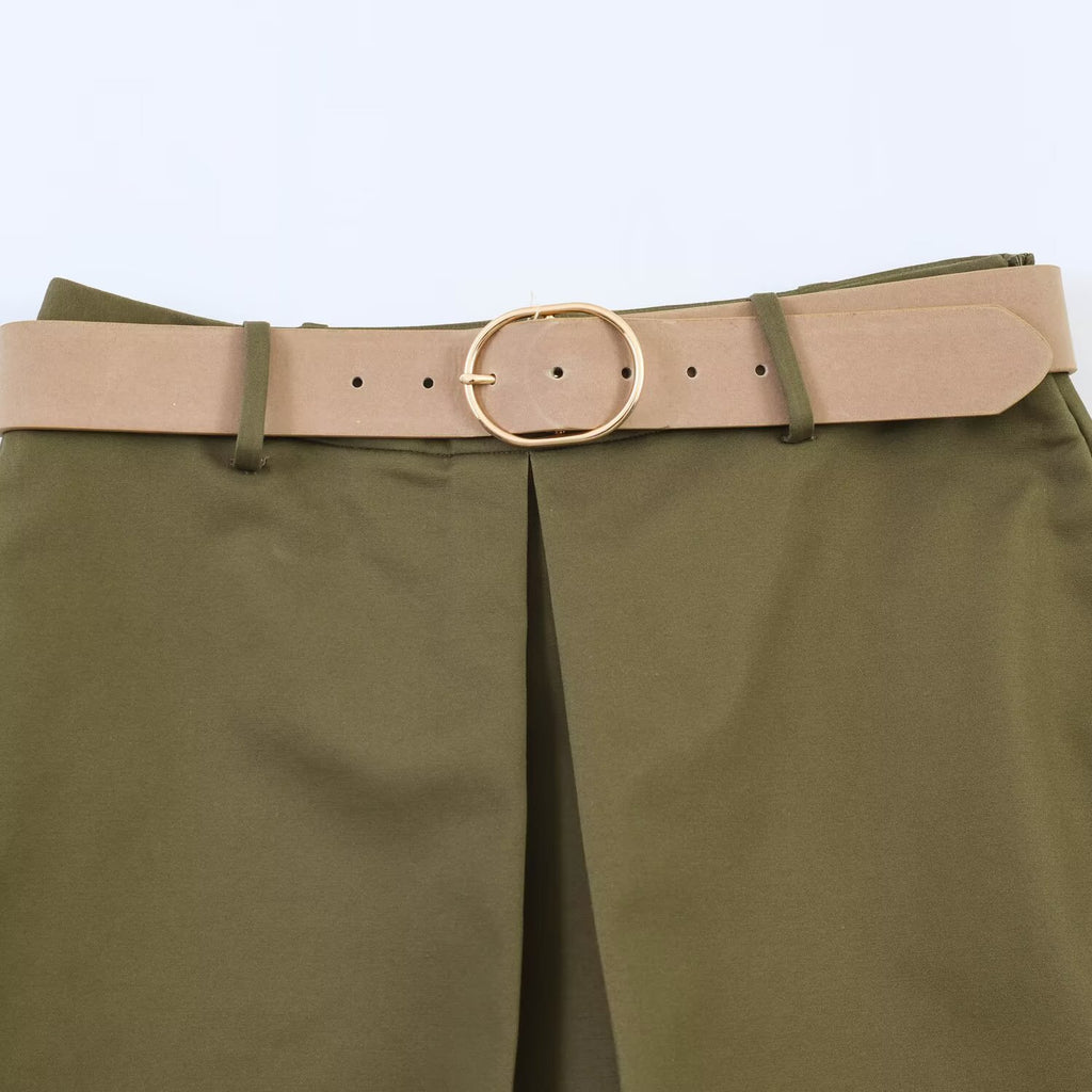 Commuting style with belt skirt and pants