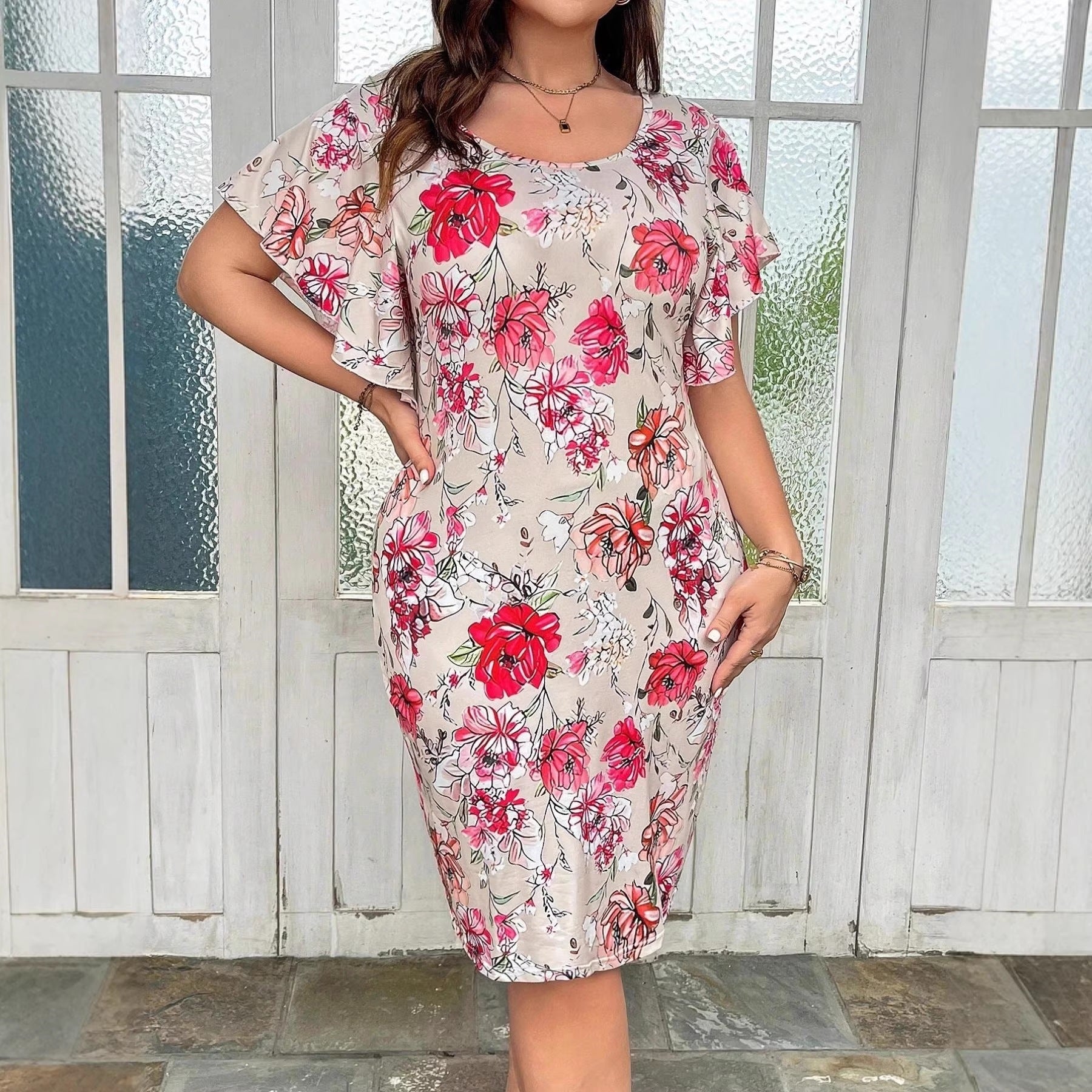 Elegant Women's Summer Dress with Print and Butterfly Sleeves Casual Style