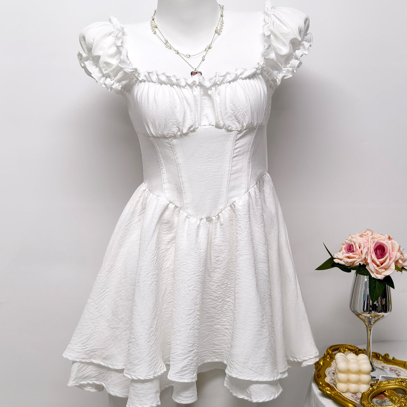 Square neck short sleeved dress
