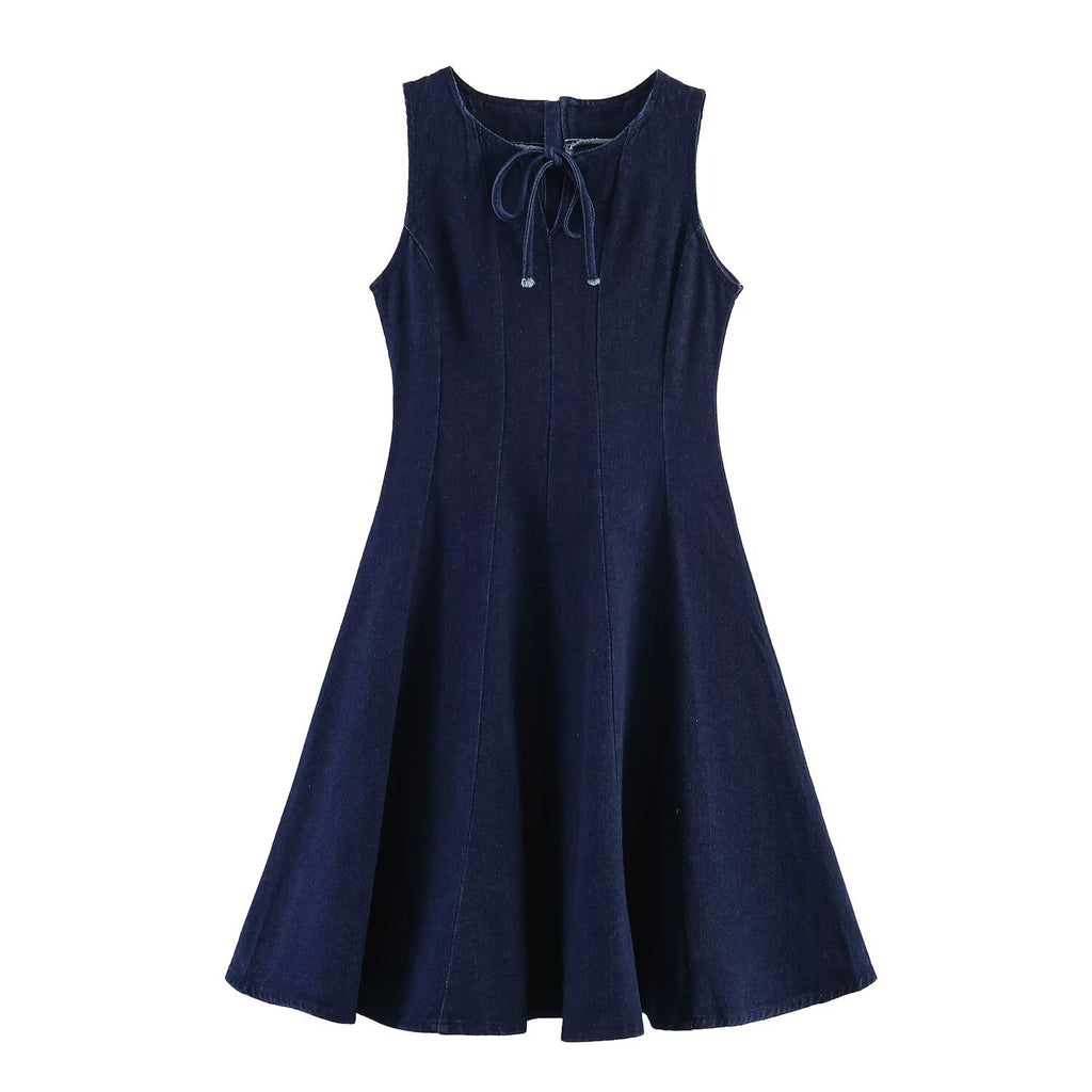 Street sleeveless A-line denim dress