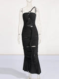 Solid Sexy Hollow Out Dress For Women Strapless Sleeveless High Waist Patchwork Drawstring Slimming Dresses Female