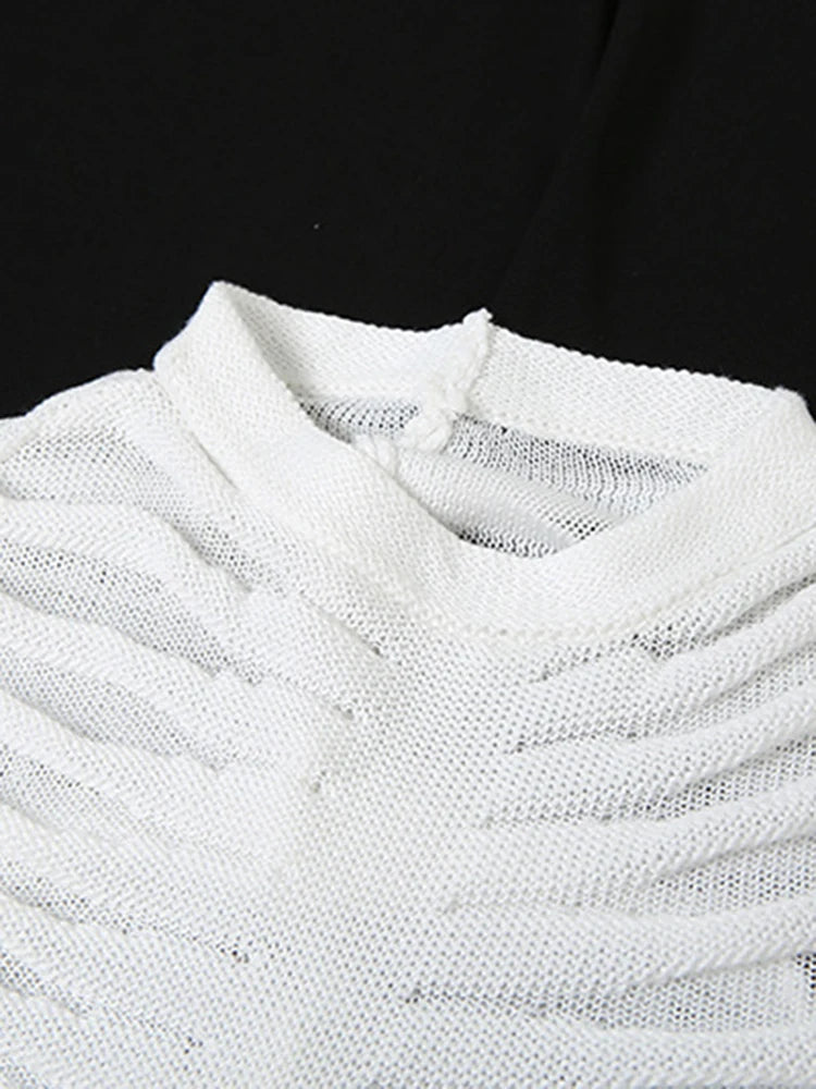 Patchwork Folds Solid Slimming Sexy Dresses For Women Round Neck Short Sleeve High Waist Temperament Dress Female