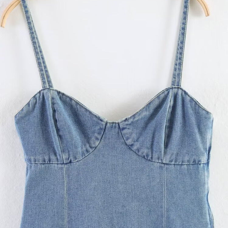Spicy girl suspender denim mini dress