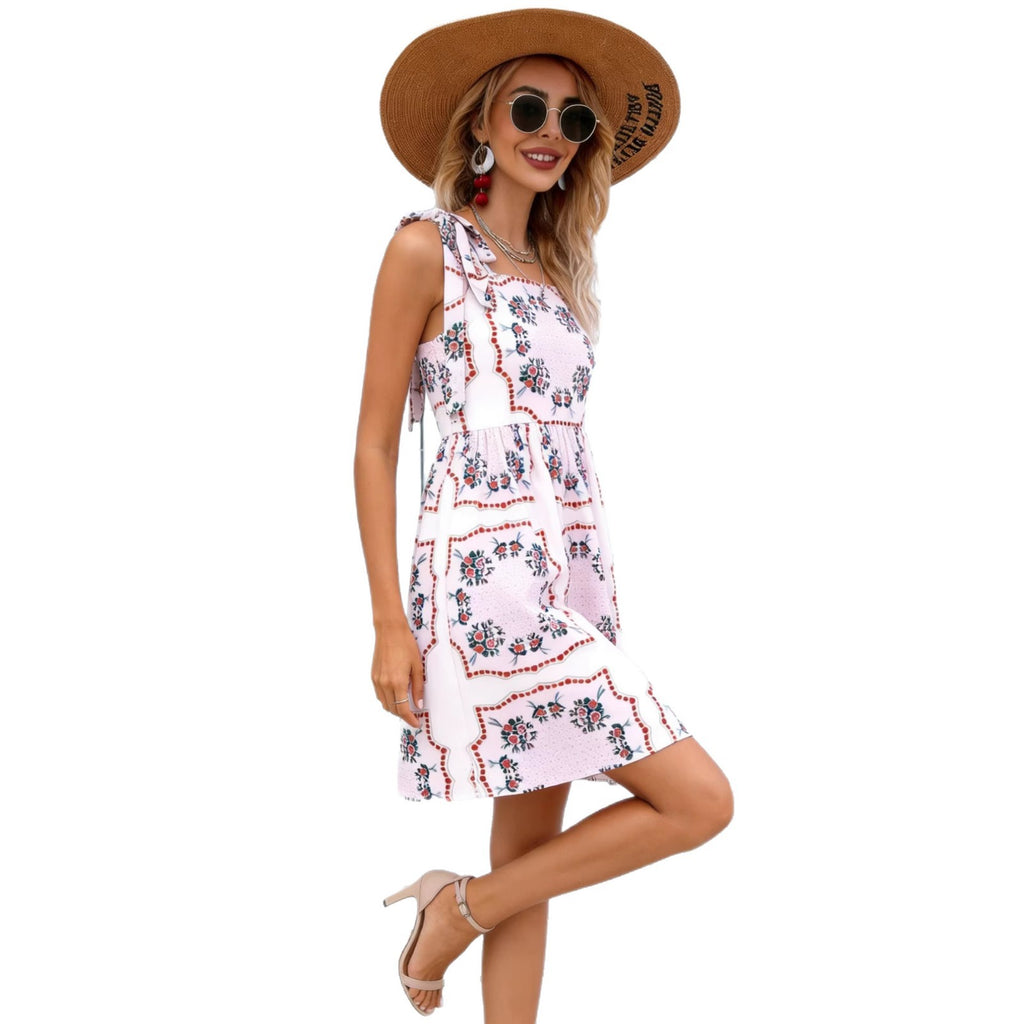Printed square collar pullover dress for women