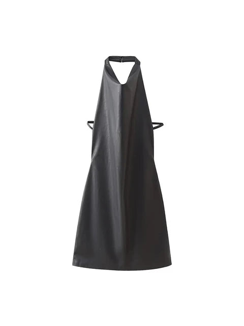 New Faux Leather  Mini Dresses for Women Slip Dress Woman Sexy Backless Dress Women Autumn Party Dresses Woman
